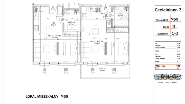 Rzut - Mieszkanie na sprzedaż 4 pokoje o powierzchni 70,4 m² - numer 55 w Osiedle StaLove etap I