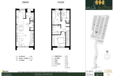 Rzut - Dom na sprzedaż 4 pokoje o powierzchni 73,74 m² - numer J8 w Villa Złotno