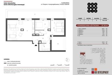 Rzut - Mieszkanie na sprzedaż 3 pokoje o powierzchni 67,36 m² - numer M.A.3.046 w CUKROWNIA