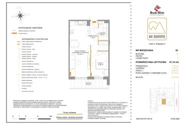 Rzut - Mieszkanie na sprzedaż 2 pokoje o powierzchni 51,15 m² - numer B20 w Na Skarpie bud. B