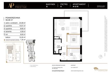 Rzut - Mieszkanie na sprzedaż 3 pokoje o powierzchni 57,78 m² - numer A 0.16 w Apartamenty Prestige