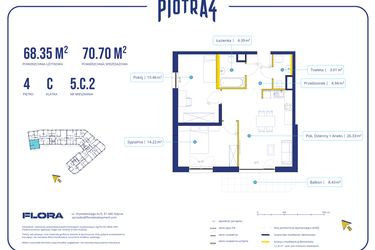Rzut - Mieszkanie na sprzedaż 3 pokoje o powierzchni 68,35 m² - numer 5C2 w Piotra 4