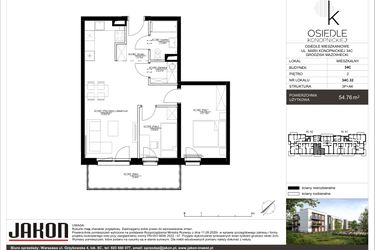 Rzut - Mieszkanie na sprzedaż 3 pokoje o powierzchni 54,76 m² - numer 34C.32 w Osiedle Konopnickiej