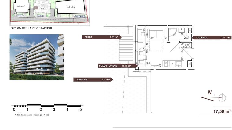 Rzut - Mieszkanie na sprzedaż 1 pokój o powierzchni 17,59 m² - numer L.B.0.7 w Royal Studios Smart Apartments etap 2