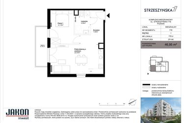 Rzut - Mieszkanie na sprzedaż 2 pokoje o powierzchni 46,95 m² - numer 77E.4 w Strzeszyńska 77