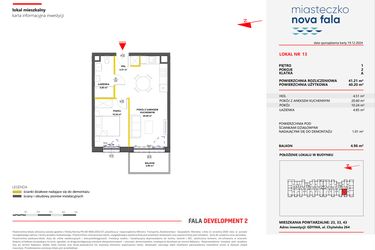 Rzut - Mieszkanie na sprzedaż 2 pokoje o powierzchni 41,21 m² - numer 13 w Miasteczko Nova Fala