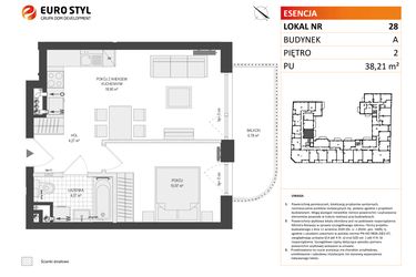 Rzut - Mieszkanie na sprzedaż 2 pokoje o powierzchni 38,21 m² - numer A.28 w Esencja