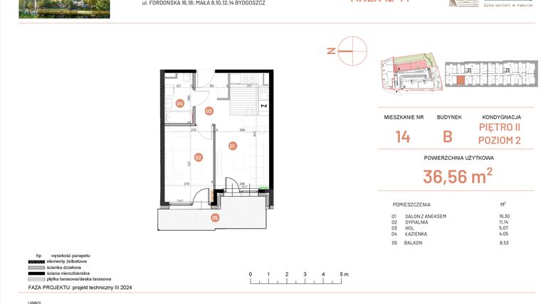 Rzut - Mieszkanie na sprzedaż 2 pokoje o powierzchni 36,56 m² - numer 12.14 w Osiedle Nowe Horyzonty etap III