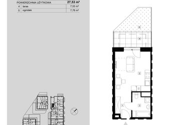 Rzut - Mieszkanie na sprzedaż 1 pokój o powierzchni 27,53 m² - numer M2.0.76 w Modern Helenów