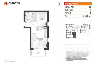 Rzut - Mieszkanie na sprzedaż 2 pokoje o powierzchni 34,06 m² - numer B.25 w Osiedle Warszawska etap III