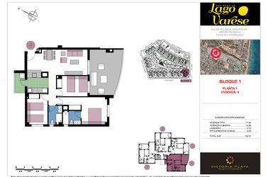 Rzut - Mieszkanie na sprzedaż 3 pokoje o powierzchni 102,01 m² - numer 4-1-B w Residencial Lago Varese