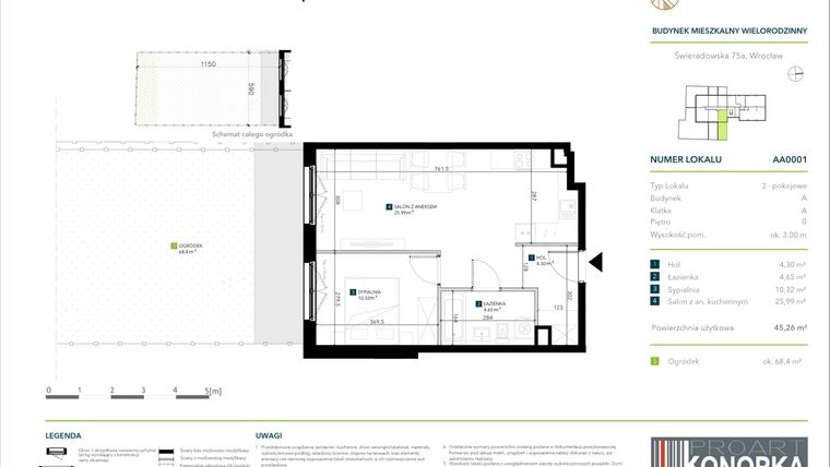 Rzut - Mieszkanie na sprzedaż 2 pokoje o powierzchni 45,26 m² - numer AA0001 w Vivre