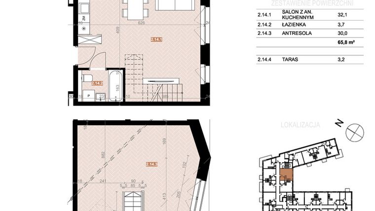 Rzut - Mieszkanie na sprzedaż 2 pokoje o powierzchni 65,8 m² - numer 214 w Szczecińska 20