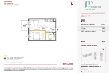Rzut - Mieszkanie na sprzedaż 2 pokoje o powierzchni 37,69 m² - numer 176 w Miasteczko Julianów