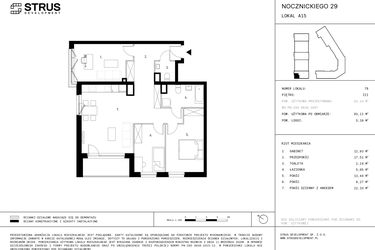 Rzut - Mieszkanie na sprzedaż 3 pokoje o powierzchni 83,11 m² - numer A15.P3 w Nocznickiego 29 bud. A