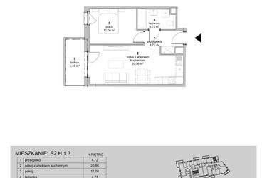 Rzut - Mieszkanie na sprzedaż 2 pokoje o powierzchni 41,41 m² - numer S2.H.1.3 w ATAL Idea Swarzędz II