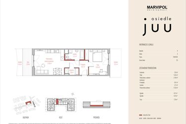 Rzut - Mieszkanie na sprzedaż 2 pokoje o powierzchni 51,5 m² - numer A.M025 w Osiedle Juu