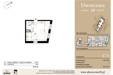 Rzut - Mieszkanie na sprzedaż 1 pokój o powierzchni 30,39 m² - numer C1 w Dworcowa 28