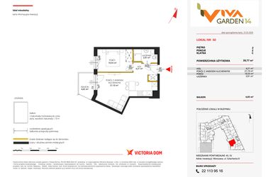 Rzut - Mieszkanie na sprzedaż 2 pokoje o powierzchni 39,77 m² - numer 50 w Viva Garden 14