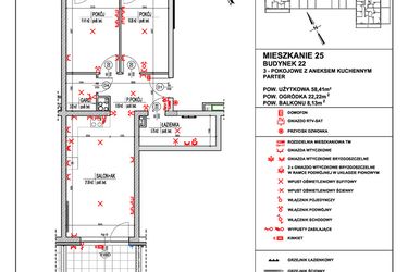 Rzut - Mieszkanie na sprzedaż 3 pokoje o powierzchni 58,41 m² - numer 25 w Osiedle 4 Pory Roku - Etap VIII