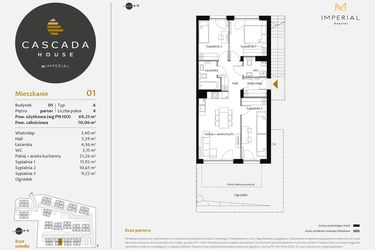 Rzut - Mieszkanie na sprzedaż 4 pokoje o powierzchni 69,25 m² - numer 5.1 w CASCADA House