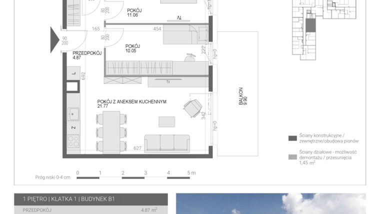Rzut - Mieszkanie na sprzedaż 3 pokoje o powierzchni 51,96 m² - numer M10 w Modern House II