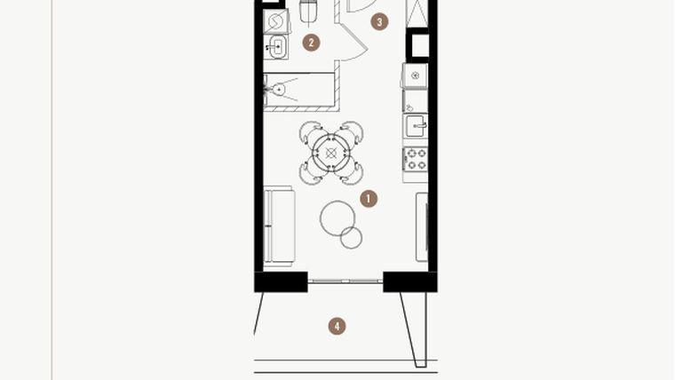 Rzut - Mieszkanie na sprzedaż 1 pokój o powierzchni 26,48 m² - numer 3.50 w WIMA APARTMENTS