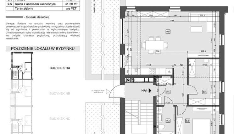 Rzut - Mieszkanie na sprzedaż 3 pokoje o powierzchni 69,15 m² - numer HA1 w Wzgórze Zelwerowicza