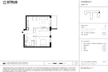 Rzut - Mieszkanie na sprzedaż 3 pokoje o powierzchni 54,69 m² - numer 6.A9 w Staszica 3