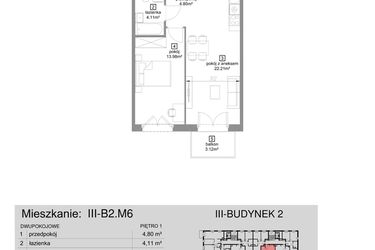 Rzut - Mieszkanie na sprzedaż 2 pokoje o powierzchni 45,1 m² - numer III-B2.M6 w Strefa Cegielnia 3