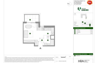 Rzut - Mieszkanie na sprzedaż 1 pokój o powierzchni 26,95 m² - numer 133 w Osiedle Urbino etap 1.4
