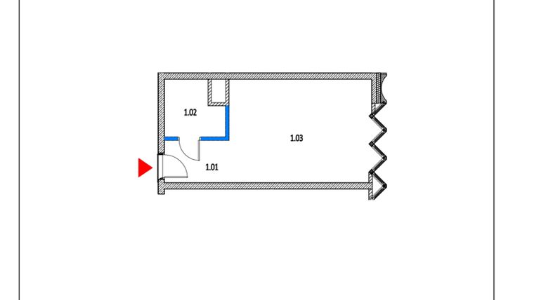 Rzut - Mieszkanie na sprzedaż 1 pokój o powierzchni 32,08 m² - numer 6 w Garbary 68