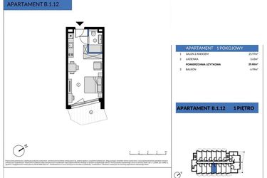 Rzut - Mieszkanie na sprzedaż 1 pokój o powierzchni 29,6 m² - numer B.112 w Wind Yacht