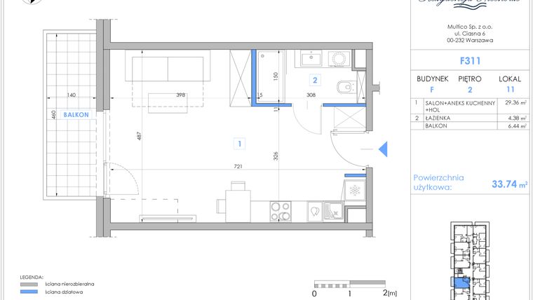 Rzut - Mieszkanie na sprzedaż 1 pokój o powierzchni 33,37 m² - numer F311 w Rezydencja Niechorze II