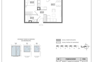 Rzut - Mieszkanie na sprzedaż 2 pokoje o powierzchni 47,94 m² - numer 6.A.28 w Urzeka bud. 6 i 7