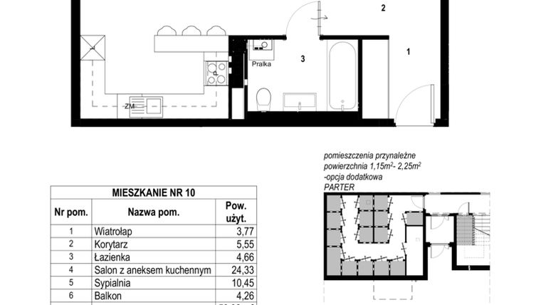 Rzut - Mieszkanie na sprzedaż 3 pokoje o powierzchni 53,02 m² - numer 10 w Osiedle Różane etap 5