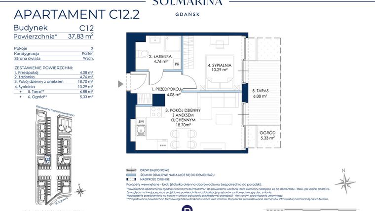 Rzut - Mieszkanie na sprzedaż 2 pokoje o powierzchni 37,83 m² - numer C12.2 w Sol Marina etap III