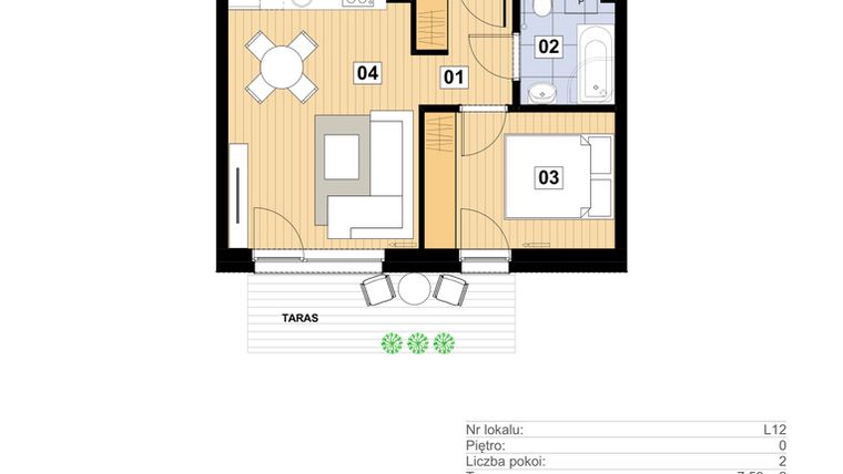 Rzut - Mieszkanie na sprzedaż 2 pokoje o powierzchni 34,8 m² - numer L-12 w Mickiewicza 21 Residence