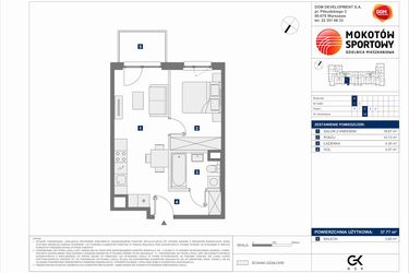 Rzut - Mieszkanie na sprzedaż 2 pokoje o powierzchni 37,77 m² - numer A.16 w Mokotów Sportowy 3.1