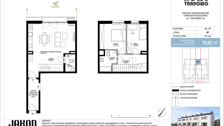 Rzut - Mieszkanie na sprzedaż 3 pokoje o powierzchni 70,62 m² - numer 8F w Nowe Tarnowo zabudowa szeregowa