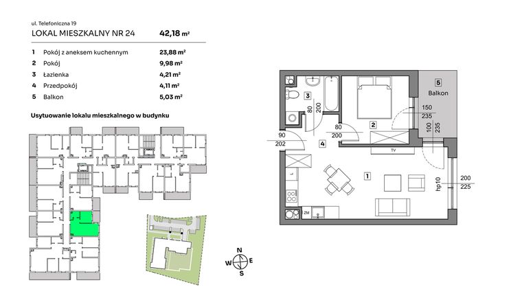 Rzut - Mieszkanie na sprzedaż 2 pokoje o powierzchni 42,18 m² - numer 24 w Nova Radiostacja
