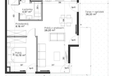 Rzut - Mieszkanie na sprzedaż 2 pokoje o powierzchni 52,13 m² - numer C-2 w Destino