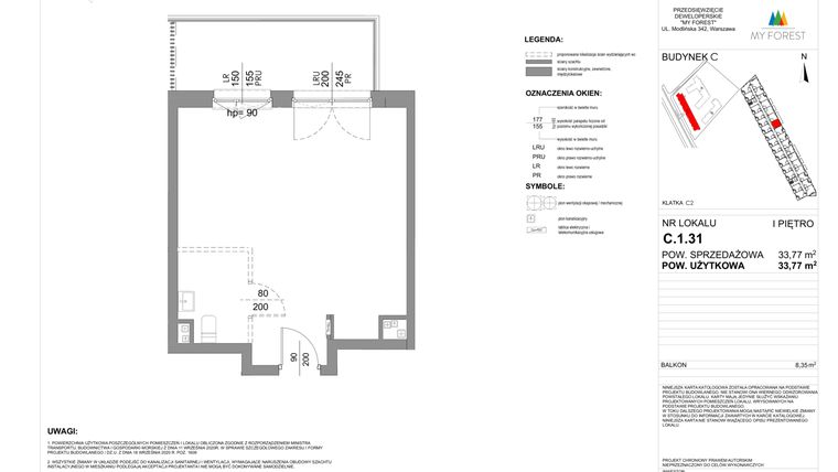 Rzut - Mieszkanie na sprzedaż 1 pokój o powierzchni 33,77 m² - numer C.1.31 w My Forest - Apartamenty inwestycyjne