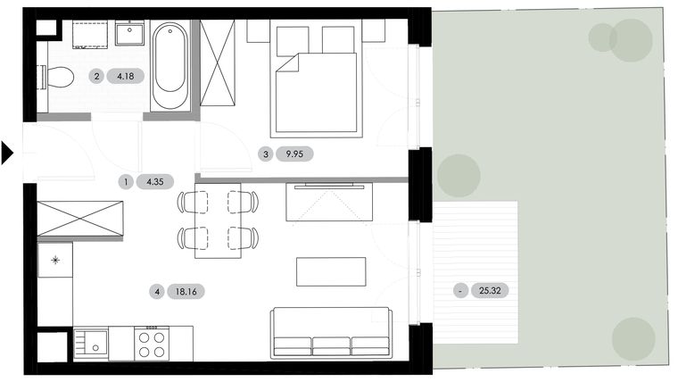 Rzut - Mieszkanie na sprzedaż 2 pokoje o powierzchni 36,64 m² - numer B.0.M2 w Nowe Radwanice