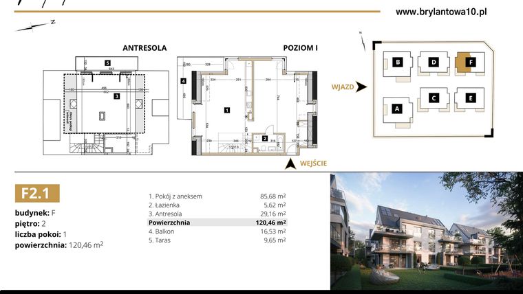 Rzut - Mieszkanie na sprzedaż 1 pokój o powierzchni 120,46 m² - numer F2.1 w Brylantowa 10