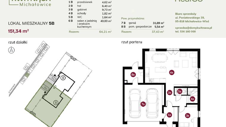 Rzut - Dom na sprzedaż 6 pokoi o powierzchni 151,34 m² - numer 5B w Michałowice Kwitnąca