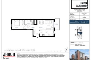 Rzut - Mieszkanie na sprzedaż 2 pokoje o powierzchni 51,93 m² - numer C1.B57 w Nowy Wyszogród etap II