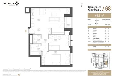 Rzut - Mieszkanie na sprzedaż 3 pokoje o powierzchni 68,1 m² - numer 23 w Garbary 68
