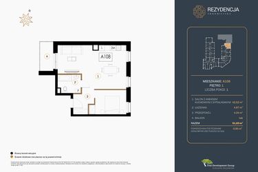 Rzut - Mieszkanie na sprzedaż 1 pokój o powierzchni 51,76 m² - numer A.108 w Rezydencja Śródmiejska