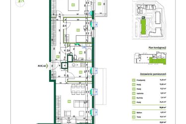 Rzut - Mieszkanie na sprzedaż 3 pokoje o powierzchni 78,8 m² - numer 9C.40 w Zielona Przystań etap II